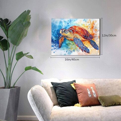 Sea Turtle Wall Art, Banksy Ocean Turtles Pictures Wall Decor, Coastal Animal Canvas Prints Painting, Framed Artwork for Bathroom Bedroom Living Room Office Home Decoration 16"x12" in Saudi Arabia