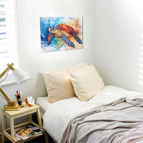 Sea Turtle Wall Art, Banksy Ocean Turtles Pictures Wall Decor, Coastal Animal Canvas Prints Painting, Framed Artwork for Bathroom Bedroom Living Room Office Home Decoration 16"x12" in Saudi Arabia