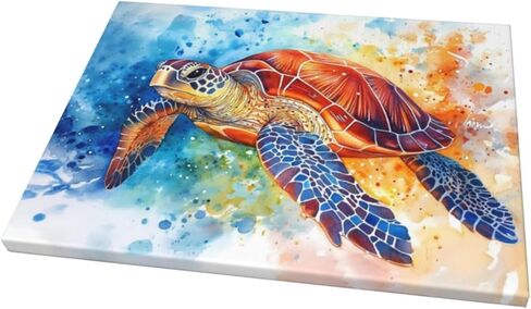 Sea Turtle Wall Art, Banksy Ocean Turtles Pictures Wall Decor, Coastal Animal Canvas Prints Painting, Framed Artwork for Bathroom Bedroom Living Room Office Home Decoration 16"x12" in Saudi Arabia