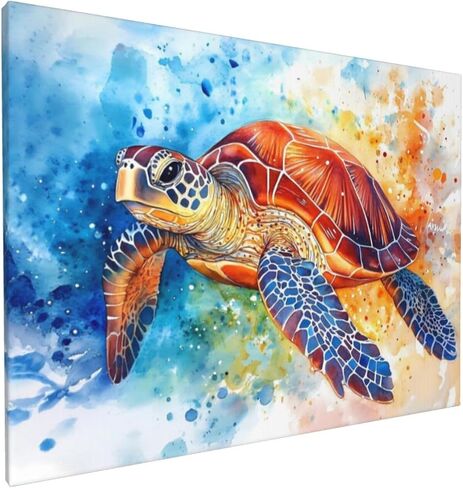 Sea Turtle Wall Art, Banksy Ocean Turtles Pictures Wall Decor, Coastal Animal Canvas Prints Painting, Framed Artwork for Bathroom Bedroom Living Room Office Home Decoration 16"x12" in Saudi Arabia