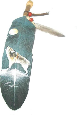 Wolf Hand Painting on a Large Feather by Jose Carmelo Canales in Saudi Arabia