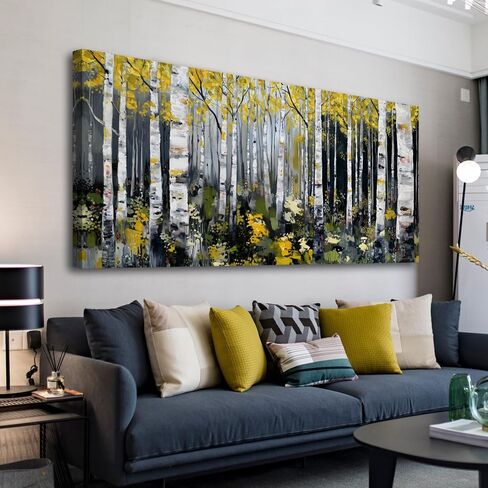 BewDalky Fall Birch Tree Wall Art for Living Room Woodland Landscape Pictures Wall Decor Nature Forest Canvas Paintings Prints Modern Artwork Home Bathroom Bedroom Office Decoration 12" x 24" in Saudi Arabia