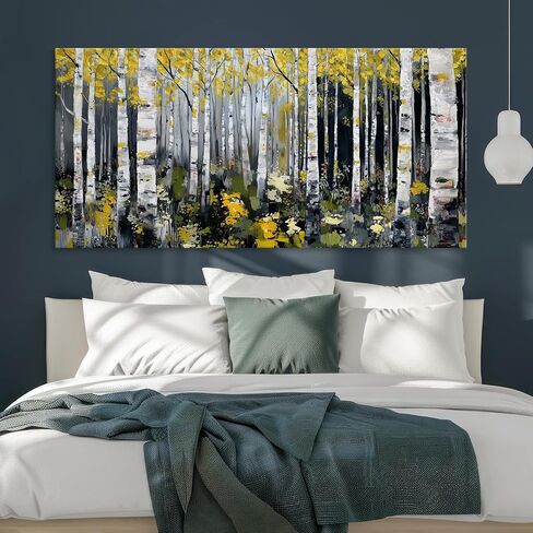 BewDalky Fall Birch Tree Wall Art for Living Room Woodland Landscape Pictures Wall Decor Nature Forest Canvas Paintings Prints Modern Artwork Home Bathroom Bedroom Office Decoration 12" x 24" in Saudi Arabia