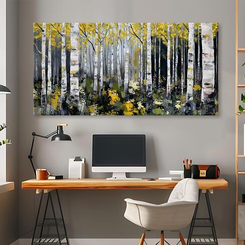 BewDalky Fall Birch Tree Wall Art for Living Room Woodland Landscape Pictures Wall Decor Nature Forest Canvas Paintings Prints Modern Artwork Home Bathroom Bedroom Office Decoration 12" x 24" in Saudi Arabia
