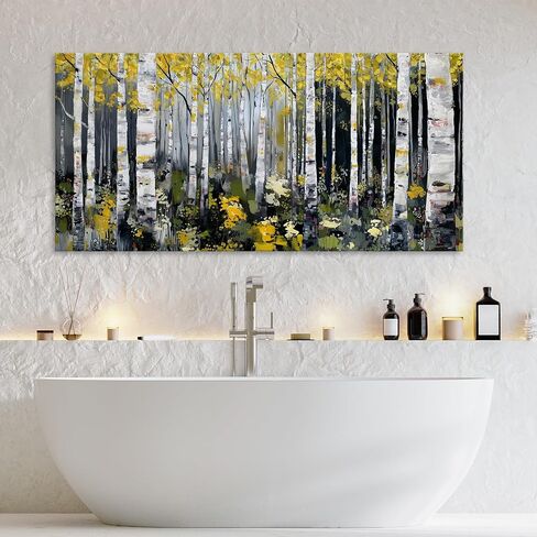 BewDalky Fall Birch Tree Wall Art for Living Room Woodland Landscape Pictures Wall Decor Nature Forest Canvas Paintings Prints Modern Artwork Home Bathroom Bedroom Office Decoration 12" x 24" in Saudi Arabia