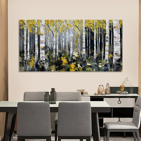 BewDalky Fall Birch Tree Wall Art for Living Room Woodland Landscape Pictures Wall Decor Nature Forest Canvas Paintings Prints Modern Artwork Home Bathroom Bedroom Office Decoration 12" x 24" in Saudi Arabia