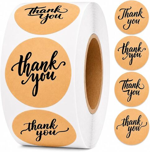 Thank You Stickers | Thank You Stickers for Small Business | 500 Self-Adhesive & Waterproof Stickers with Beautiful Design | Strong and Durable (Kraft, 1.5 Inch) in Kuwait