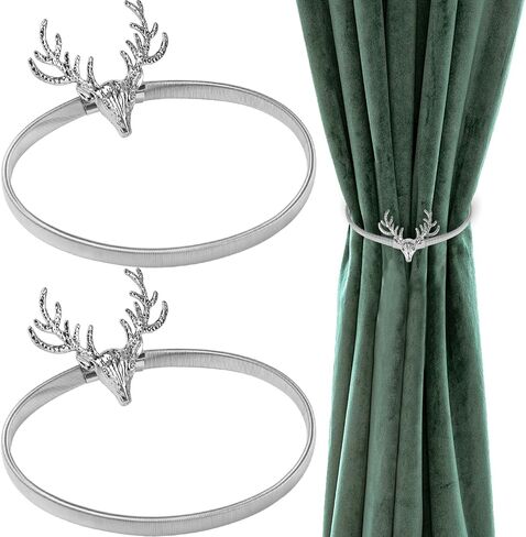 2PCS Curtain Tiebacks Aluminum Alloy Spring Design Strap Elastic Curtain Buckle Curtain Tiebacks Antler Curtain Ties for Thick or Thin Curtains Christmas Decoration in Kuwait