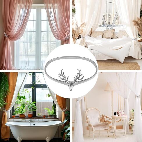 2PCS Curtain Tiebacks Aluminum Alloy Spring Design Strap Elastic Curtain Buckle Curtain Tiebacks Antler Curtain Ties for Thick or Thin Curtains Christmas Decoration in Kuwait