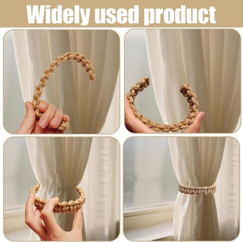 6 Pcs Braided Boho Curtain Tiebacks,Natural Jute Rope Rustic Curtain Tie Backs,No Drill Wall Mounted Hooks Holdbacks Accessories for Indoor Outdoor in Saudi Arabia