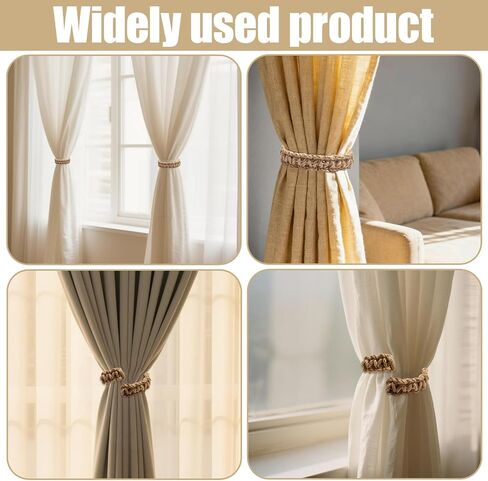 6 Pcs Braided Boho Curtain Tiebacks,Natural Jute Rope Rustic Curtain Tie Backs,No Drill Wall Mounted Hooks Holdbacks Accessories for Indoor Outdoor in Saudi Arabia