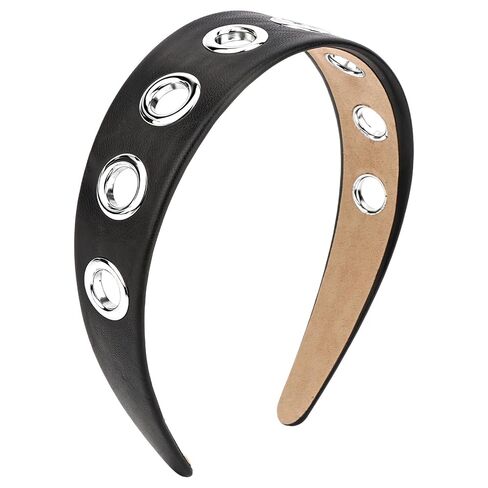 YARIEW Y2K Grunge Grommet Headbands for Women Black Denim Eyelet Punk Gothic Headband Punk Hair Accessories for Halloween Cosplay in Kuwait