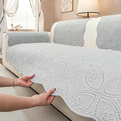 Cotton Couch Covers for Sectional Sofa, Non-Slip Quilted Couch Cover, Floral Pattern Quilted Sofa Covers Washable, Sectional Quilt Dog Couch Cover for 2-3 Seater(Light Brown, 35.4"×70.9") in Saudi Arabia