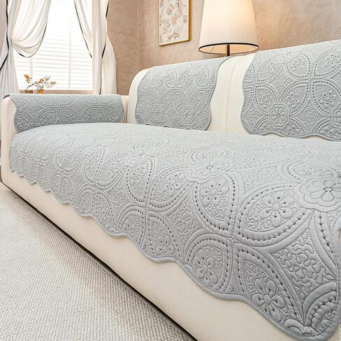 Cotton Couch Covers for Sectional Sofa, Non-Slip Quilted Couch Cover, Floral Pattern Quilted Sofa Covers Washable, Sectional Quilt Dog Couch Cover for 2-3 Seater(Light Brown, 35.4"×70.9") in Saudi Arabia