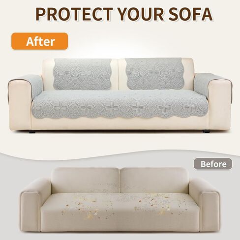 Cotton Couch Covers for Sectional Sofa, Non-Slip Quilted Couch Cover, Floral Pattern Quilted Sofa Covers Washable, Sectional Quilt Dog Couch Cover for 2-3 Seater(Light Brown, 35.4"×70.9") in Saudi Arabia