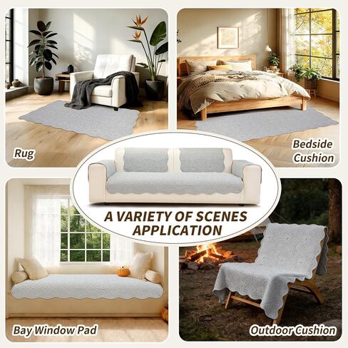 Cotton Couch Covers for Sectional Sofa, Non-Slip Quilted Couch Cover, Floral Pattern Quilted Sofa Covers Washable, Sectional Quilt Dog Couch Cover for 2-3 Seater(Light Brown, 35.4"×70.9") in Saudi Arabia
