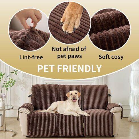 HAOMAIJIA Waterproof Recliner Couch Cover Non-Slip Reclining Couch Covers Faux Fur Soft Thick Washable Recliner Sofa Covers 3 Seater Furniture Protector with Elastic for Dogs pet (Brown, 3 Seater) in Saudi Arabia