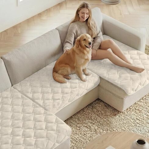 H.VERSAILTEX غطاء أريكة شانيل للكلاب، أغطية كراسي ناعمة وقابلة للغسل لغرفة المعيشة، غطاء أريكة مقسم سميك للحيوانات الأليفة، غطاء سرير للكلاب غير قابل للانزلاق (عاجي، 28 بوصة × 34 بوصة) in Kuwait