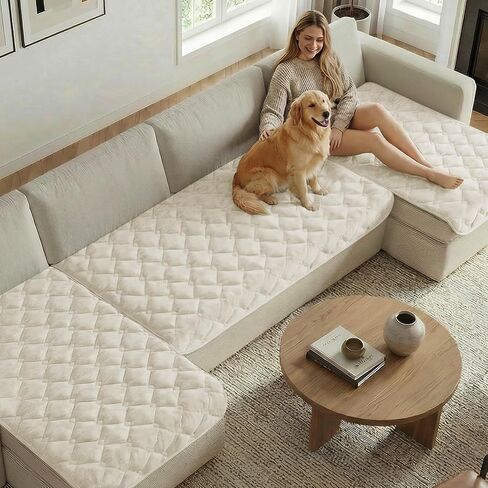 H.VERSAILTEX غطاء أريكة شانيل للكلاب، أغطية كراسي ناعمة وقابلة للغسل لغرفة المعيشة، غطاء أريكة مقسم سميك للحيوانات الأليفة، غطاء سرير للكلاب غير قابل للانزلاق (عاجي، 28 بوصة × 34 بوصة) in Kuwait
