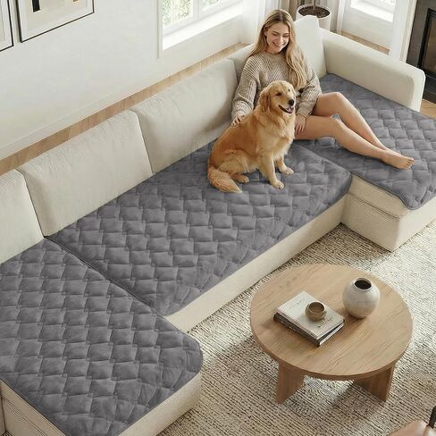 H.VERSAILTEX غطاء أريكة شانيل للكلاب، أغطية كراسي ناعمة وقابلة للغسل لغرفة المعيشة، غطاء أريكة مقسم سميك للحيوانات الأليفة، غطاء سرير للكلاب غير قابل للانزلاق (عاجي، 28 بوصة × 34 بوصة) in Kuwait