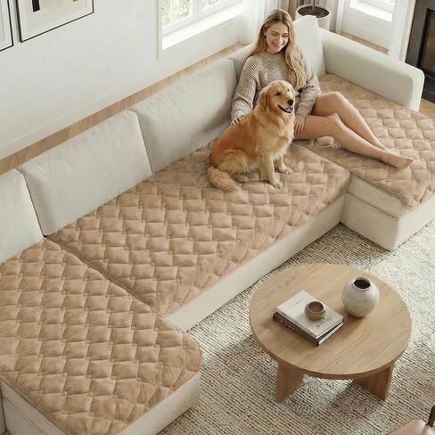 H.VERSAILTEX غطاء أريكة شانيل للكلاب، أغطية كراسي ناعمة وقابلة للغسل لغرفة المعيشة، غطاء أريكة مقسم سميك للحيوانات الأليفة، غطاء سرير للكلاب غير قابل للانزلاق (عاجي، 28 بوصة × 34 بوصة) in Kuwait