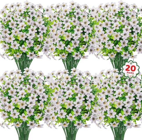 20 Bundles Artificial Flowers for Outdoors, Fake Silk Flowers UV Resistant Faux Realistic Plastic Plants for Spring Summer Porch Patio Garden Planter Window Box Home Decor, Mixed Color in Saudi Arabia