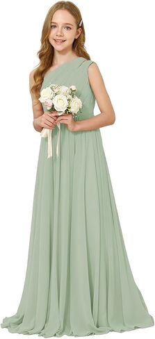 One-Shoulder Junior Bridesmaid Dress Chiffon Flower Girl Maxi Dresses for Wedding Formal Party Pageant Ball Gown 2-14 in Saudi Arabia