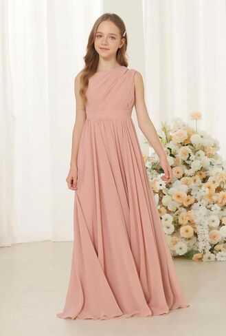 One-Shoulder Junior Bridesmaid Dress Chiffon Flower Girl Maxi Dresses for Wedding Formal Party Pageant Ball Gown 2-14 in Saudi Arabia