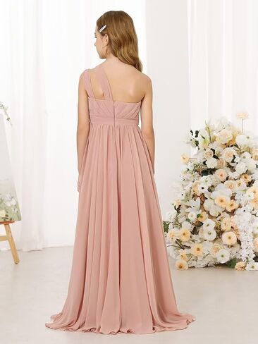 One-Shoulder Junior Bridesmaid Dress Chiffon Flower Girl Maxi Dresses for Wedding Formal Party Pageant Ball Gown 2-14 in Saudi Arabia
