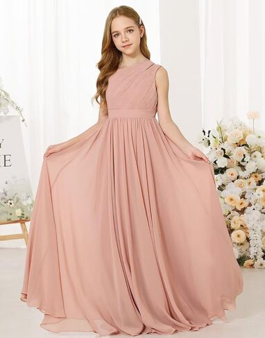 One-Shoulder Junior Bridesmaid Dress Chiffon Flower Girl Maxi Dresses for Wedding Formal Party Pageant Ball Gown 2-14 in Saudi Arabia