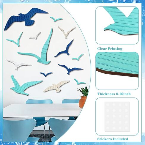 Meching 14Pcs Wooden Seagull Wall Decor, Nautical Coastal Theme Beach Wall Art, Self-Adhesive Sea Birds Ocean Sculpture Vintage Ornaments for Home Living Room Kitchen Bathroom Bedroom Office in Saudi Arabia