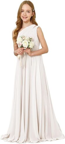 One-Shoulder Junior Bridesmaid Dress Chiffon Flower Girl Maxi Dresses for Wedding Formal Party Pageant Ball Gown 2-14 in Saudi Arabia