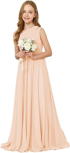 One-Shoulder Junior Bridesmaid Dress Chiffon Flower Girl Maxi Dresses for Wedding Formal Party Pageant Ball Gown 2-14 in Saudi Arabia