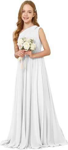 One-Shoulder Junior Bridesmaid Dress Chiffon Flower Girl Maxi Dresses for Wedding Formal Party Pageant Ball Gown 2-14 in Saudi Arabia
