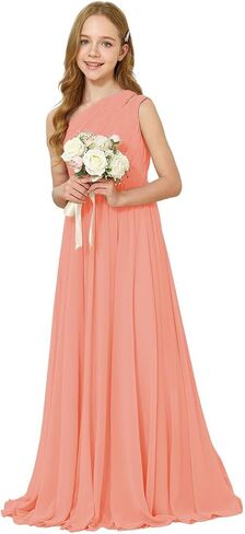 One-Shoulder Junior Bridesmaid Dress Chiffon Flower Girl Maxi Dresses for Wedding Formal Party Pageant Ball Gown 2-14 in Saudi Arabia