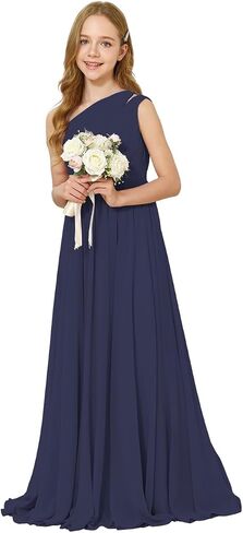 One-Shoulder Junior Bridesmaid Dress Chiffon Flower Girl Maxi Dresses for Wedding Formal Party Pageant Ball Gown 2-14 in Saudi Arabia