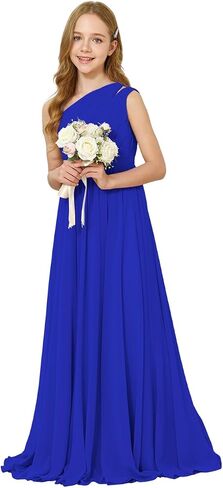 One-Shoulder Junior Bridesmaid Dress Chiffon Flower Girl Maxi Dresses for Wedding Formal Party Pageant Ball Gown 2-14 in Saudi Arabia