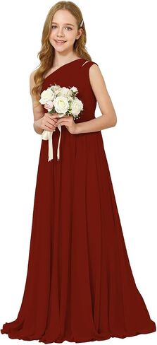 One-Shoulder Junior Bridesmaid Dress Chiffon Flower Girl Maxi Dresses for Wedding Formal Party Pageant Ball Gown 2-14 in Saudi Arabia