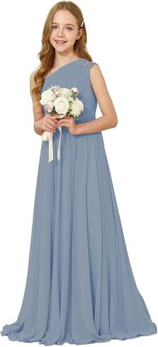 One-Shoulder Junior Bridesmaid Dress Chiffon Flower Girl Maxi Dresses for Wedding Formal Party Pageant Ball Gown 2-14 in Saudi Arabia