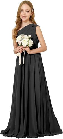 One-Shoulder Junior Bridesmaid Dress Chiffon Flower Girl Maxi Dresses for Wedding Formal Party Pageant Ball Gown 2-14 in Saudi Arabia