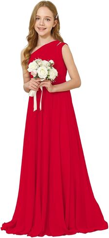 One-Shoulder Junior Bridesmaid Dress Chiffon Flower Girl Maxi Dresses for Wedding Formal Party Pageant Ball Gown 2-14 in Saudi Arabia