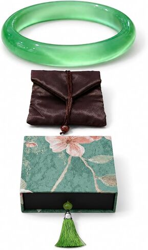 Emerald Green Bangle Bracelet for Women, Feng Shui Inspired Good Luck Bracelet with Vintage Floral Gift Box, 2.5 Inch Jade-Like Lucky Jewelry Gift for Mom Grandma Wife in Saudi Arabia