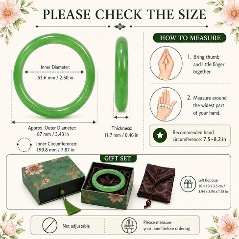 Emerald Green Bangle Bracelet for Women, Feng Shui Inspired Good Luck Bracelet with Vintage Floral Gift Box, 2.5 Inch Jade-Like Lucky Jewelry Gift for Mom Grandma Wife in Saudi Arabia