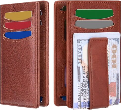 Suncat Genuine Leather Slim Wallet for Men, Magnetic Closure Front Pocket Card Holder, RFID Blocking with Money Clip, Holds 12 Cards, Gifts for Men in Saudi Arabia