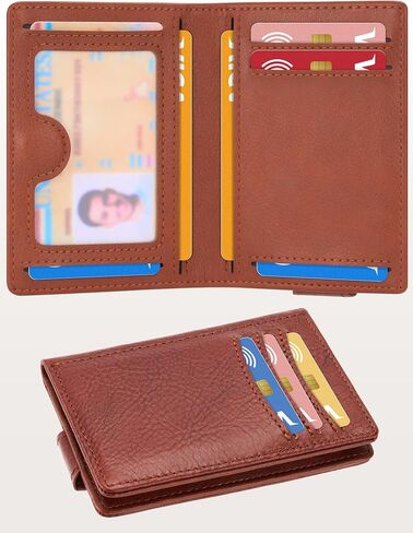 Suncat Genuine Leather Slim Wallet for Men, Magnetic Closure Front Pocket Card Holder, RFID Blocking with Money Clip, Holds 12 Cards, Gifts for Men in Saudi Arabia