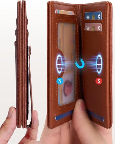 Suncat Genuine Leather Slim Wallet for Men, Magnetic Closure Front Pocket Card Holder, RFID Blocking with Money Clip, Holds 12 Cards, Gifts for Men in Saudi Arabia