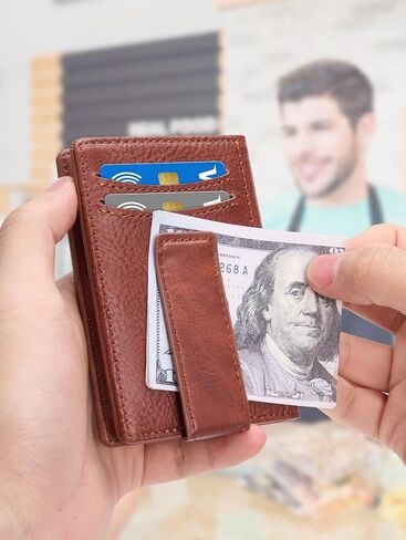 Suncat Genuine Leather Slim Wallet for Men, Magnetic Closure Front Pocket Card Holder, RFID Blocking with Money Clip, Holds 12 Cards, Gifts for Men in Saudi Arabia