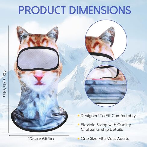 2 Pack Cat Ski Mask 3D Cat Balaclava Sheisty Face Mask with Ears Cute Animal Ski Masks Winter Outdoor Animal Hood Funny Silk Face Cover for Skiing Riding Raves Party Festivals Halloween Activities in Saudi Arabia