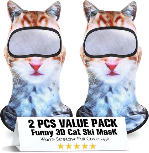 2 Pack Cat Ski Mask 3D Cat Balaclava Sheisty Face Mask with Ears Cute Animal Ski Masks Winter Outdoor Animal Hood Funny Silk Face Cover for Skiing Riding Raves Party Festivals Halloween Activities in Saudi Arabia