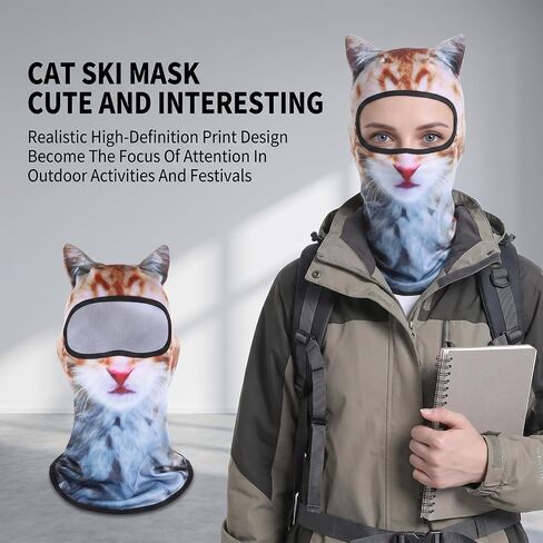 2 Pack Cat Ski Mask 3D Cat Balaclava Sheisty Face Mask with Ears Cute Animal Ski Masks Winter Outdoor Animal Hood Funny Silk Face Cover for Skiing Riding Raves Party Festivals Halloween Activities in Saudi Arabia